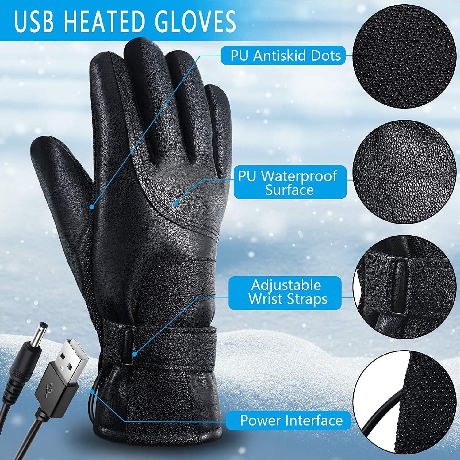Electric Heated Gloves Touchscreen Gloves USB Heated Ski Glove Winter