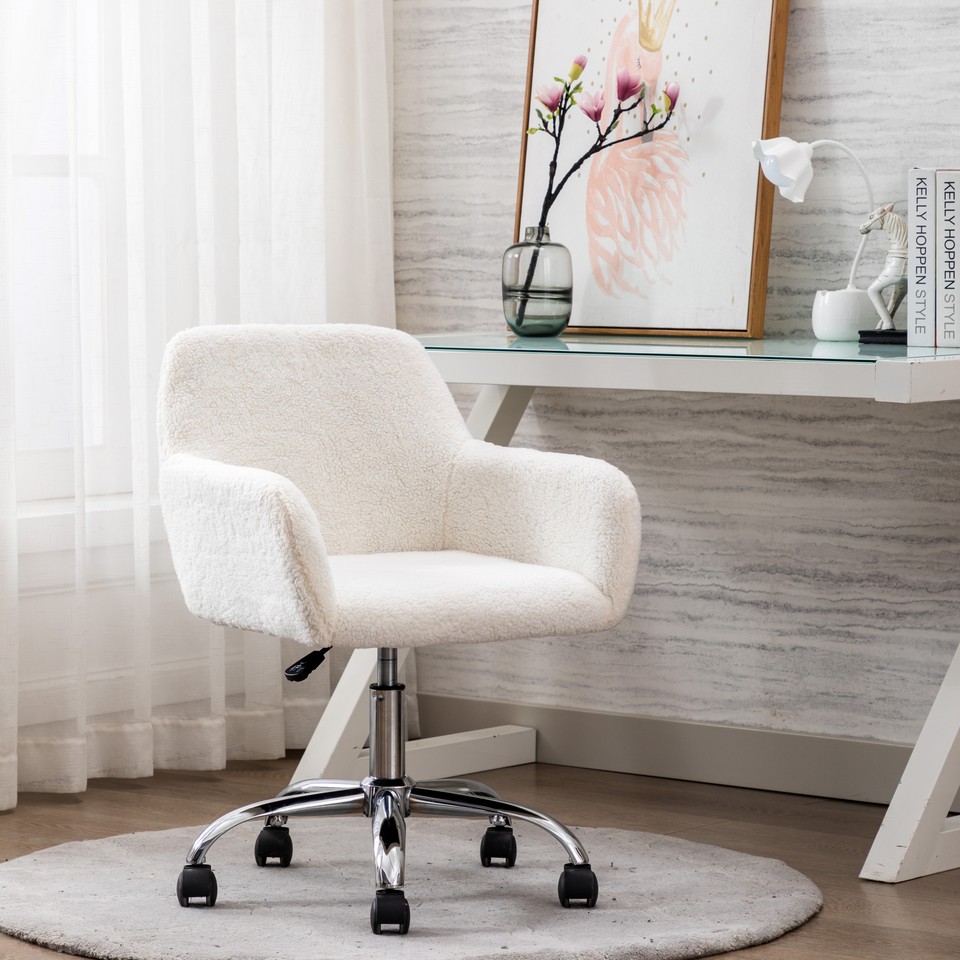 Home Office Faux Fur Desk Chair Swivel Fluffy Makeup Vanity Chair ...