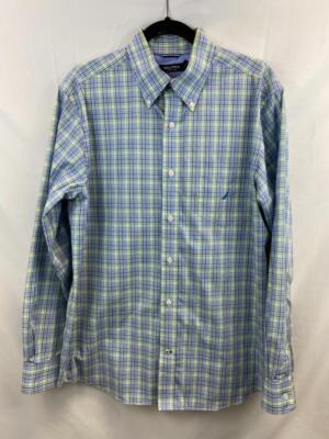 NAUTICA Blue Green Check Plaid Long Sleeve CLASSIC FIT