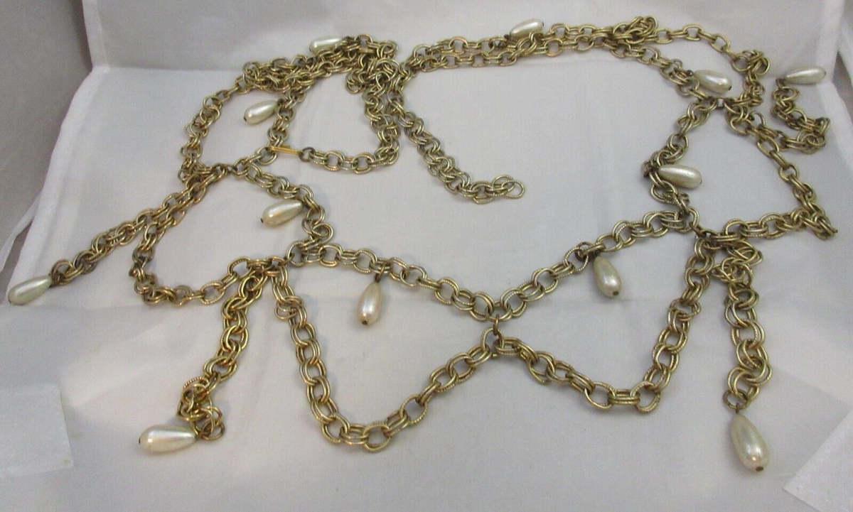 Vintage Double Link Swag Style Chain Belt Dangle Faux 