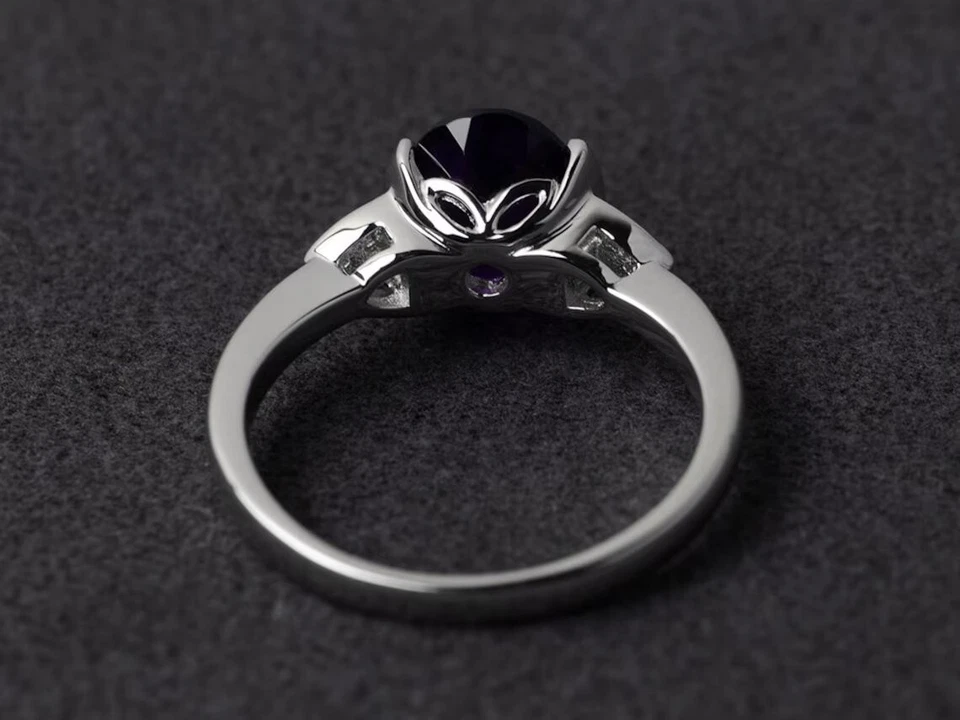 Purple Amethyst Women Ring Oval Natural Gemstone Sterling Silver Trendy Ring - Image 3 of 4