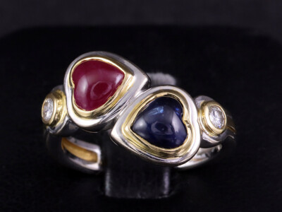 C´est Laudier Saphir Rubin Brillant Herz Ring ca. 2,17ct   8,2g 750/- Weißgold