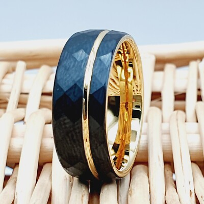 #ad #ad Faceted Black Rings Brushed Yellow Gold Wedding Band Classic Engagement Ring $52.73