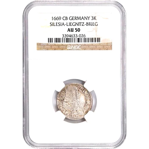 1669 CB German States Silesia Liegnitz Breig 3 Kreuzer, NGC AU 50, Germany