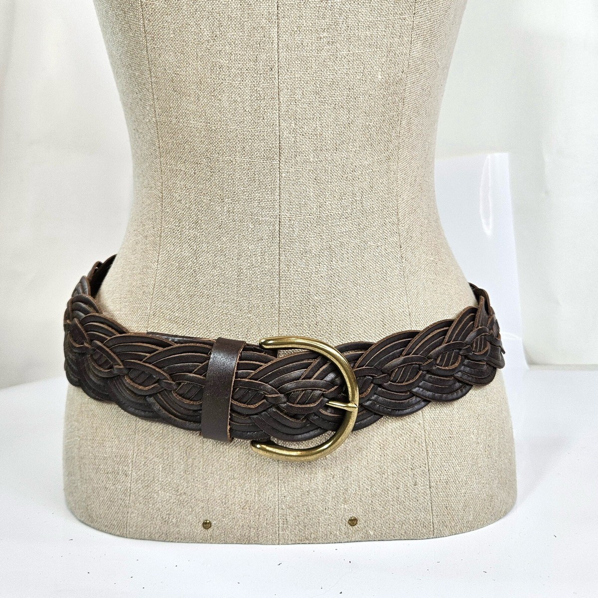 TARNISH Woven Braided Leather Belt Dark Brown L Large | eBay display picture 1