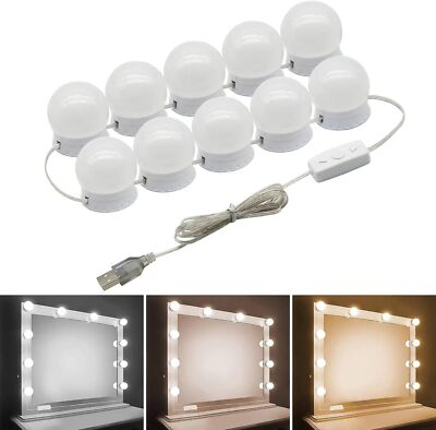 LED Removable Bulb USB Powered Vanity Mirror Lamp Hollywood Dresser Lamp