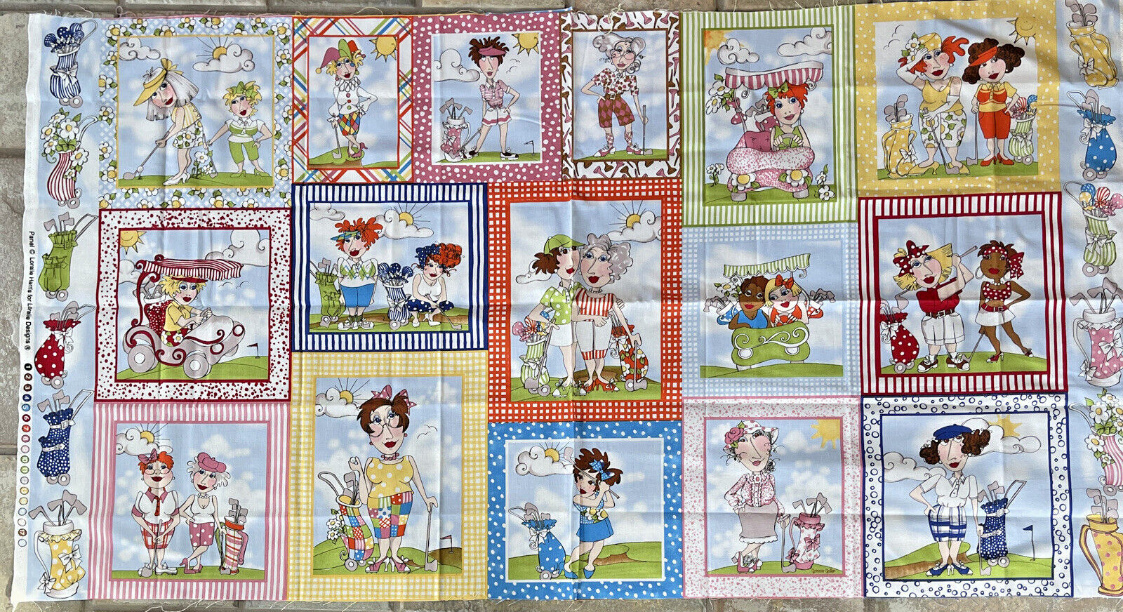 Girl Cotton Fabric Panel 16 Blocks Rare Oop 2007