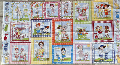 Loralie Harris YOU GOLF GIRL Cotton Fabric Panel 16 Blocks RARE OOP 2007