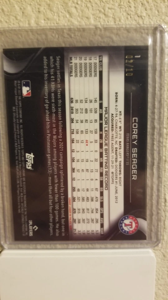 2022 Topps Chrome Black Magenta #1 Corey Seager  02/10 - Image 2 of 2