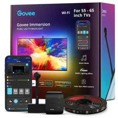 USED Govee TV Ambient Strip Backlight w/ Camera WIFI For 55''- 65'' TV H6198 AD1