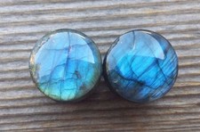 PAIR OF LABRADORITE PLUGS GAUGES BODY JEWELRY...