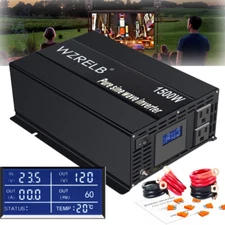 Power Inverter 24V Pure Sine Wave 1500W 110V 120V Car Truck Solar System RV LCD