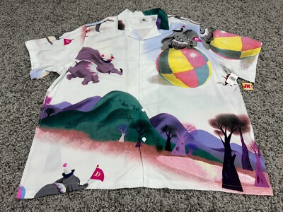 NEW Disney Shirt Adult 2XL XXL White Green Dumbo Mouse Button Up Ball Parks Mens