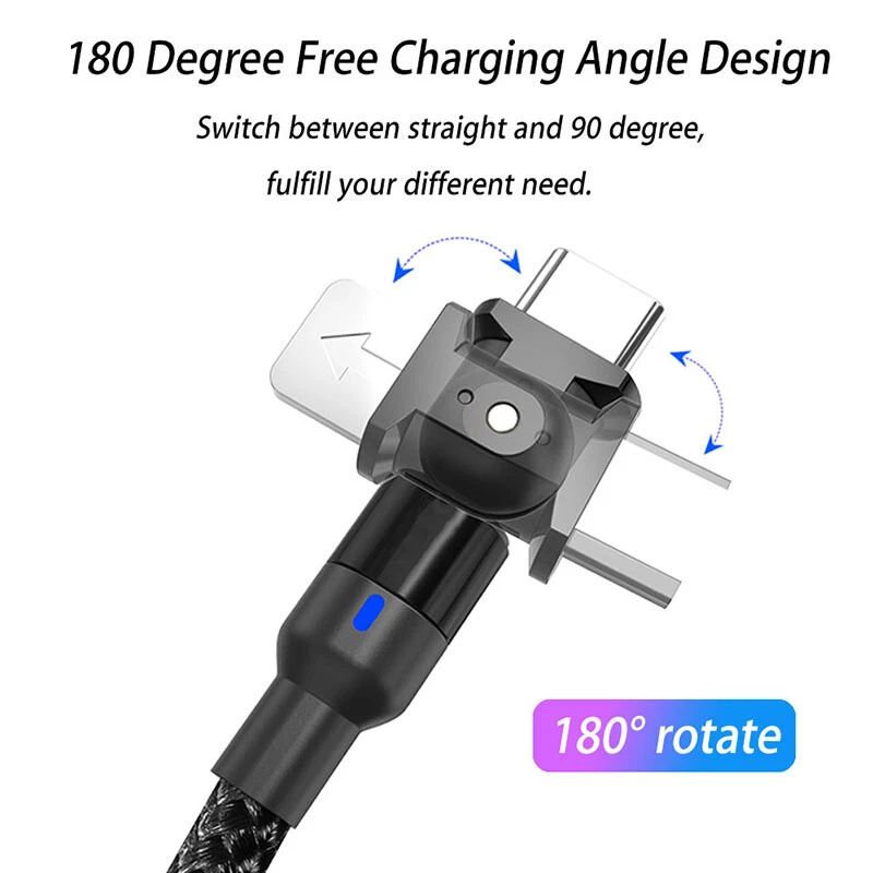 180° Rotate Type C Charging Cable 3A Fast Charge Data Sync For Samsung Xiaomi - Image 3 of 4