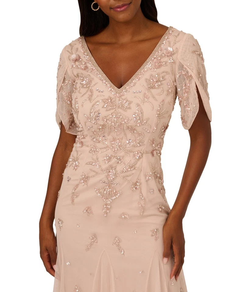 Adrianna Papell Women's Beaded Mesh Godet MIDI Dress - Shell-16/DAMAGED - Image 3 of 4