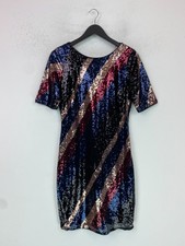 Next Multicolour Sequin Stripe Mini Dress Bodycon Short Sleeve Stretch UK 12