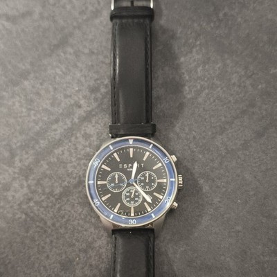 Esprit Herren Chronograph Quarz Uhr 10590T Leder schwarz, ZB schwarz, 10 bar