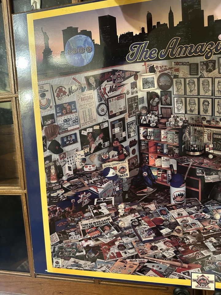 VINTAGE NY METS 1962-1986 COMMEMORATIVE MEMORABILIA FRAMED POSTER   - Image 3 of 4