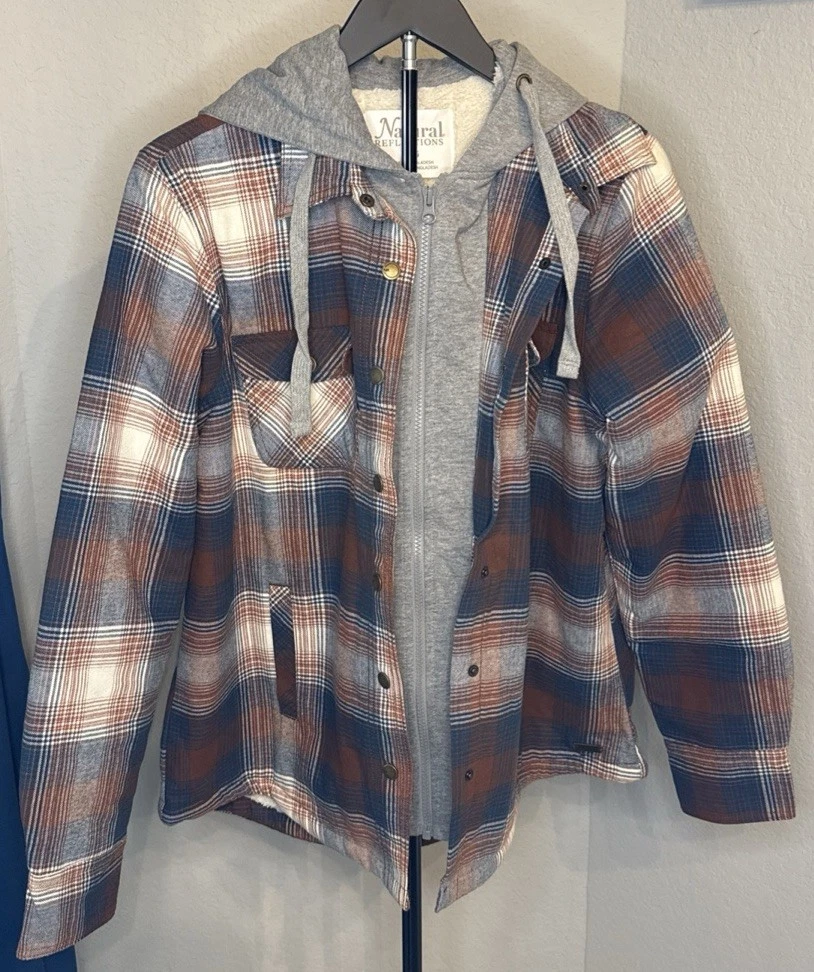Natural Reflections Legion Blue/Red Plaid Flannel Shirt Jacket Men’s Large NWT