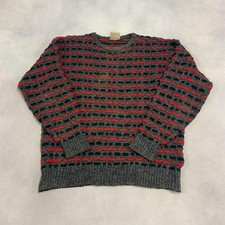 Vintage Abstract Knitted Jumper Patterned Grandad Knit Sweater Men's Xl