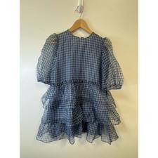 Ganni Gingham Organza Minidress Women's Size XS 2 Blue
