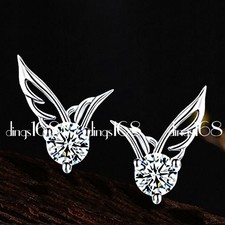925 Sterling Silver Tarnish-Free Angel Wing 8mm Crystal Stud Post Earrings G1263