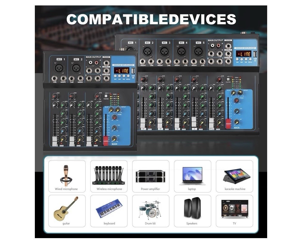 NXG GH7 4-Channel Bluetooth Mixer, 48V Phantom, USB, XLR, Open Box