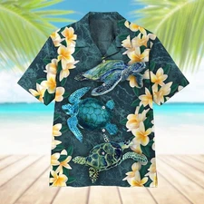 Plumeria Turtle Unisex Adult, Tropical Hawaiian Shirt, Aloha Party