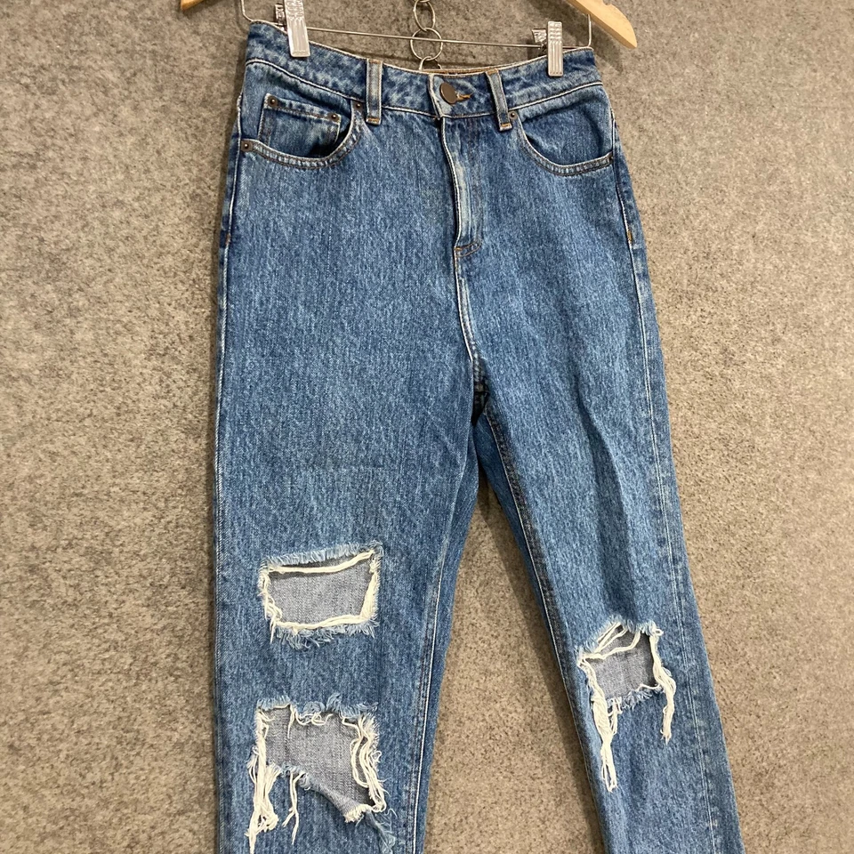 Pantalones de mezclilla para mujer talla 26 azul recto desgastado rasgaduras tiro alto 15006 de Asos Foto 2 de 4