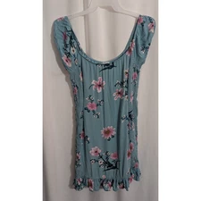 REVAMPED Blue Floral Gauzy Smocked Mini Ruffle Dress Size XL F2