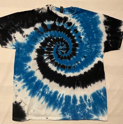 *Flawed, Reduced* Handmade Blue Black White Spiral Ice Tie Dye Shirt Size XL