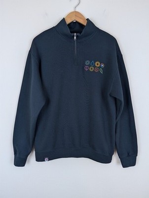 Pokemon Center Embroidered Kanto Region Gym Badges Black 1/4 Zip Sweatshirt