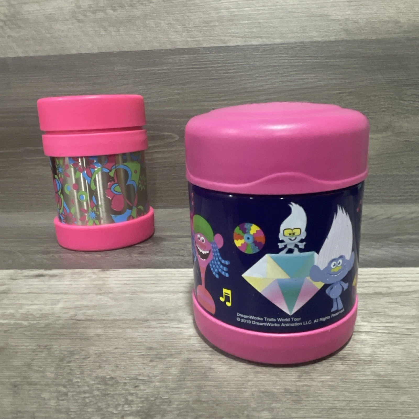 Funtainer Thermos Lot of 2- 10 Oz Food Jar,5 Hrs Hot & 7 Hrs Cold Barbie/Trolls