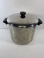 Revere Ware 8 Qt Stock Pot & Lid Tri-Ply Disk Bottom SS Clinton ILL USA VTG