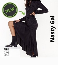 Nasty Gal Allyson Collection Womens Size S Black Satin Maxi Hi-Lo Dress Sexy