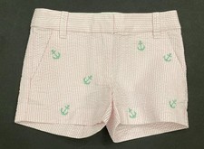 Girl's Crewcuts Pink Seersucker Shorts w/Mint Anchors Size 4 EUC