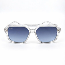 Jolie Rose Retro Square Aviator Sunglasses Clear Frame Blue Gray Gradient Lenses