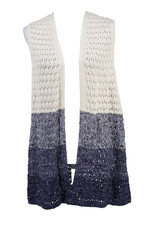 Chicos 2 Cardigan Womens Large 12 14 Zeta Ombre Open Stitch Vest Cream Blue New