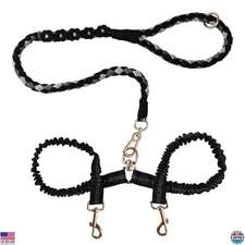 Tangle-Free Double Dog Leash - 360° Swivel, Shock Absorbing Bungee, Reflective