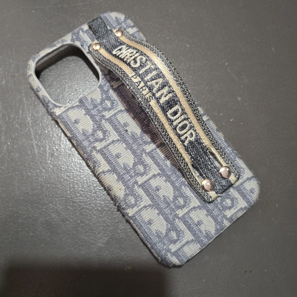 Funda de teléfono Christian Dior con correa de lona oblicua azul gris iPhone hecha en Italia Foto 3 de 4