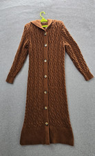 Anthropologie Women Sweater Dress S Brown Longline Cardigan Cable Knit Hooded