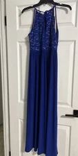 NW Nightway Blue Lace Sequined Formal Maxi Dress Evening Gown Size 4p