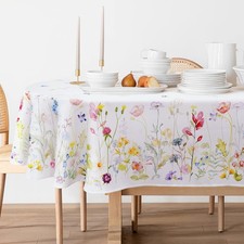 Spring Floral Oval Tablecloth Waterproof Wrinkle Free Flower Print 60x84 Inch