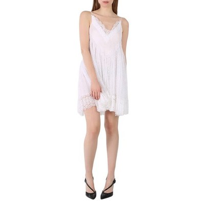 Burberry Ladies Optic White Fishnet And Lace Pleated Dress With Silk Slip, Brand