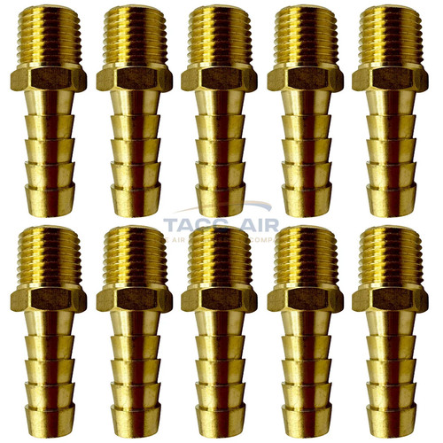 10 Pack 3/8" ID Hose Barb x 1/4" Male NPT Pipe Thread Brass Straight Fitting