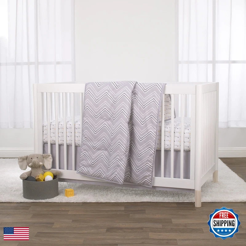 Little Love By Nojo Grey And White Chevron 3 Piece Crib Bedding Set - Comforter