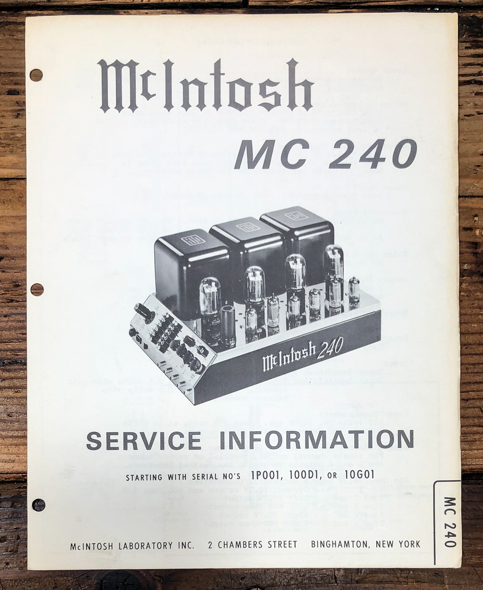 McIntosh MC-240 MC240 Amplifier Service Manual *Original*