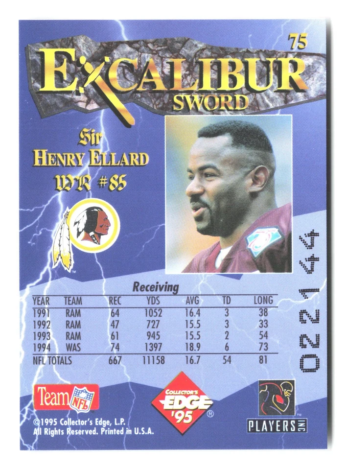 1995 Collector's Edge Excalibur #75 Henry Ellard - Image 2 of 2