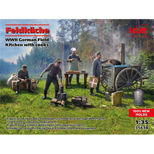 FELDKUCKE WWII GERMAN FIELD KITCHEN WITH COOKS KIT 1:35 Icm Kit Figure Militari 