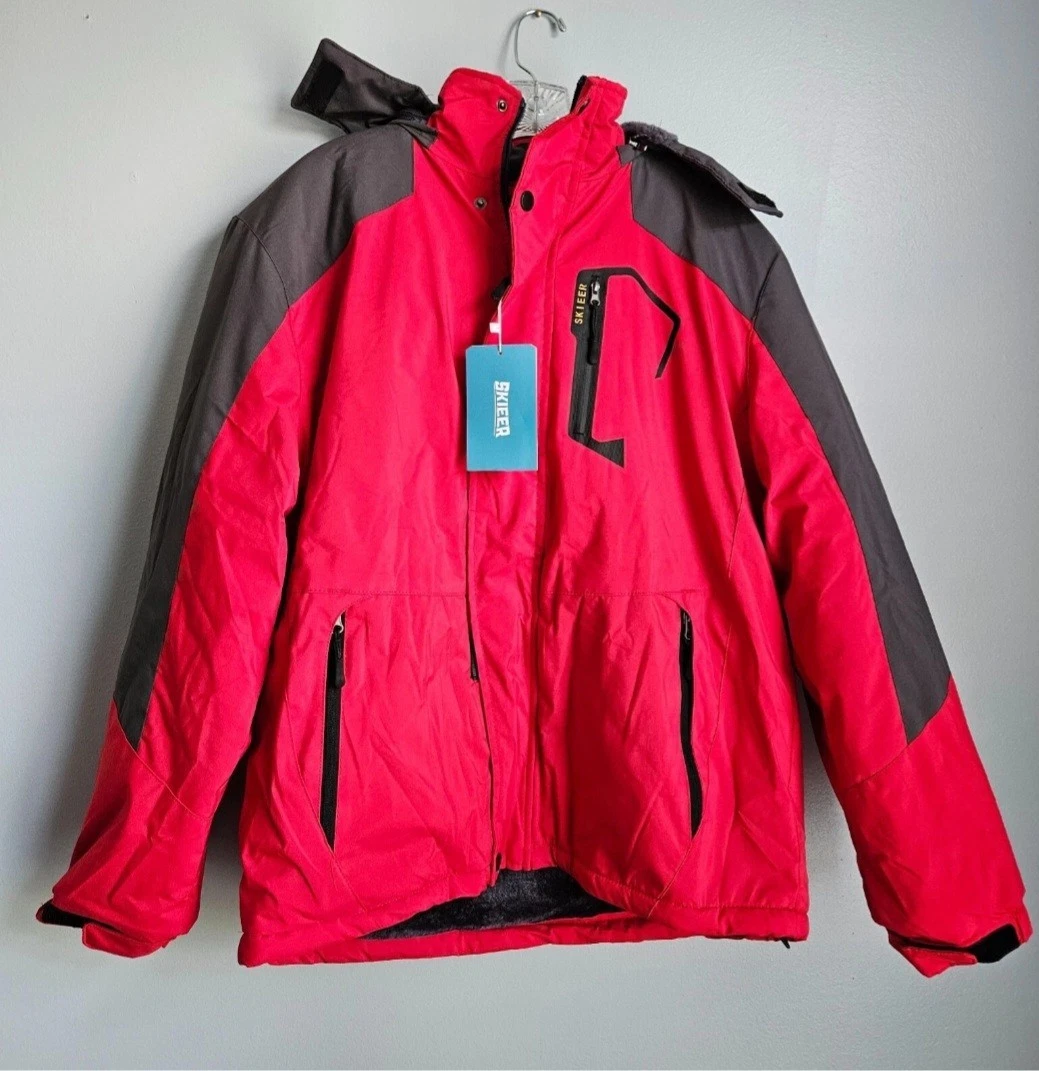 Skieer Men Waterproof Ski Windproof Winter Coat Hooded Medium Red NWT